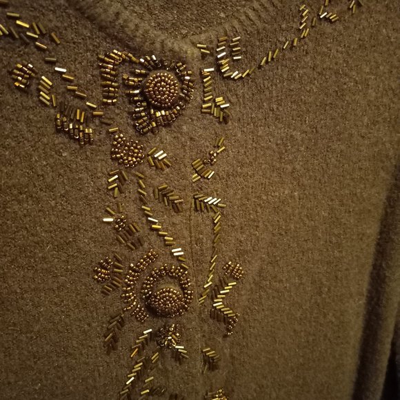 Moda International Chocolate Brown Button-Down Beaded Sweater Size XS (T-335) - Picture 6 of 8
